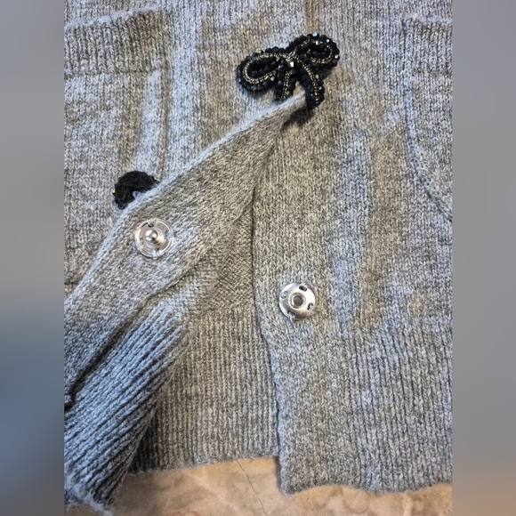 Zara Heather coquette Gray Knit Cardigan with Sequin Buttons and Bows Size Small - Picture 11 of 13